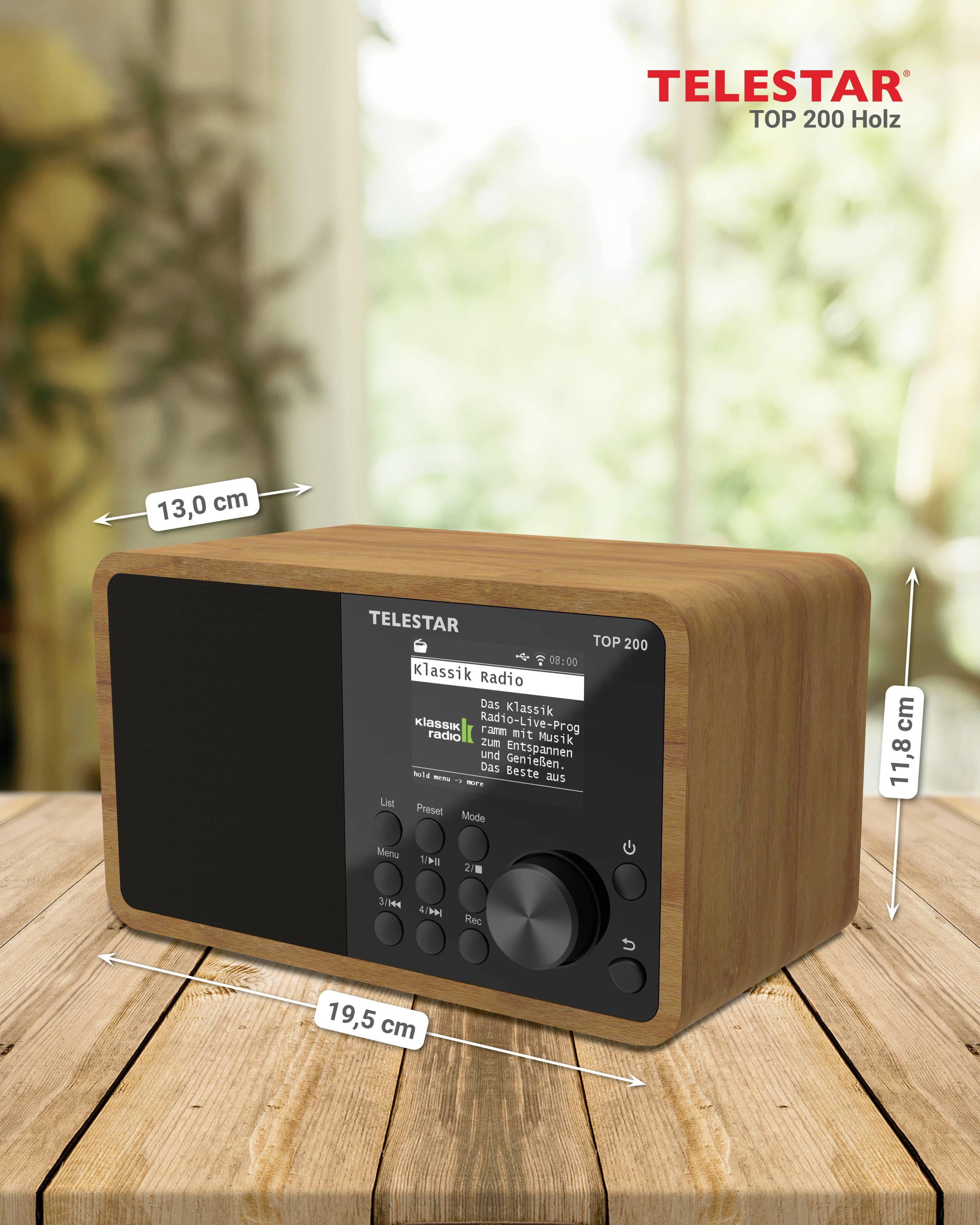 Telestar TOP 200 Holz Transistorradio met internetradio Internet, DAB+, VHF (FM) Bluetooth, USB, WiFi, AUX Hout-16