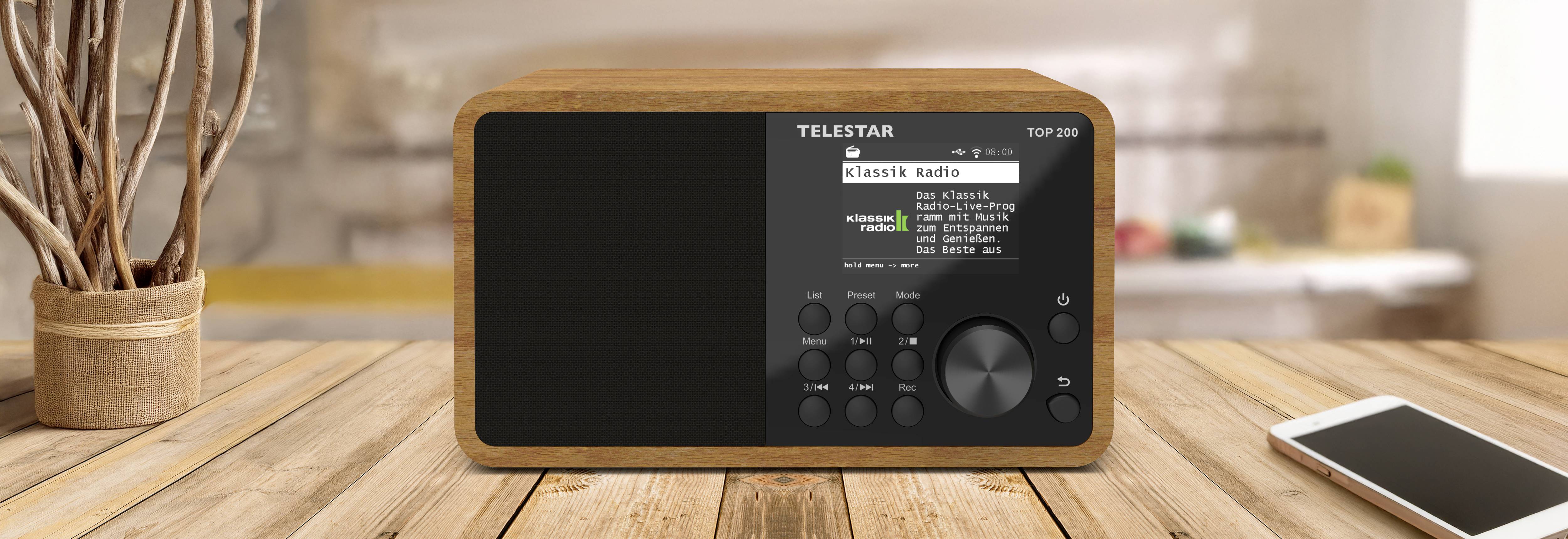 Telestar TOP 200 Holz Transistorradio met internetradio Internet, DAB+, VHF (FM) Bluetooth, USB, WiFi, AUX Hout-6