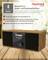 Een houten radio met Bluetooth 5.3-functionaliteit. Teksthoogtepunten benadrukken muziekstreaming van smartphones, radio's of USB-sticks naar Bluetooth-speakers.