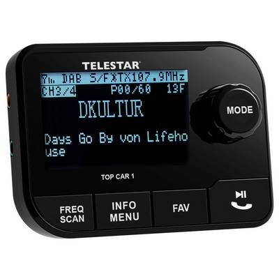 Digitale radio-ontvanger met weergave van 'TELSTAR' en muziekinformatie, inclusief zender 'DKULTUR' en nummer 'Days Go By' van Lifehouse.