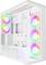 Witte computerbehuizing met vier regenboog LED-ventilatoren in een transparant zijpaneel, met de nadruk op aanpasbare RGB-verlichting voor gaming-opstellingen.