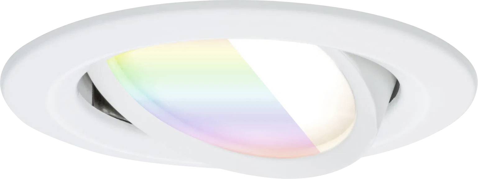 Een downlight met een witte rand en een regenboog LED-paneel, die een moderne en kleurrijke toets toevoegt aan de binnenverlichting.