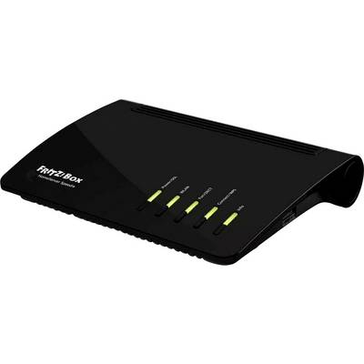 Een zwarte draadloze router met vier groene indicatorlampjes en een merklogo bovenop.