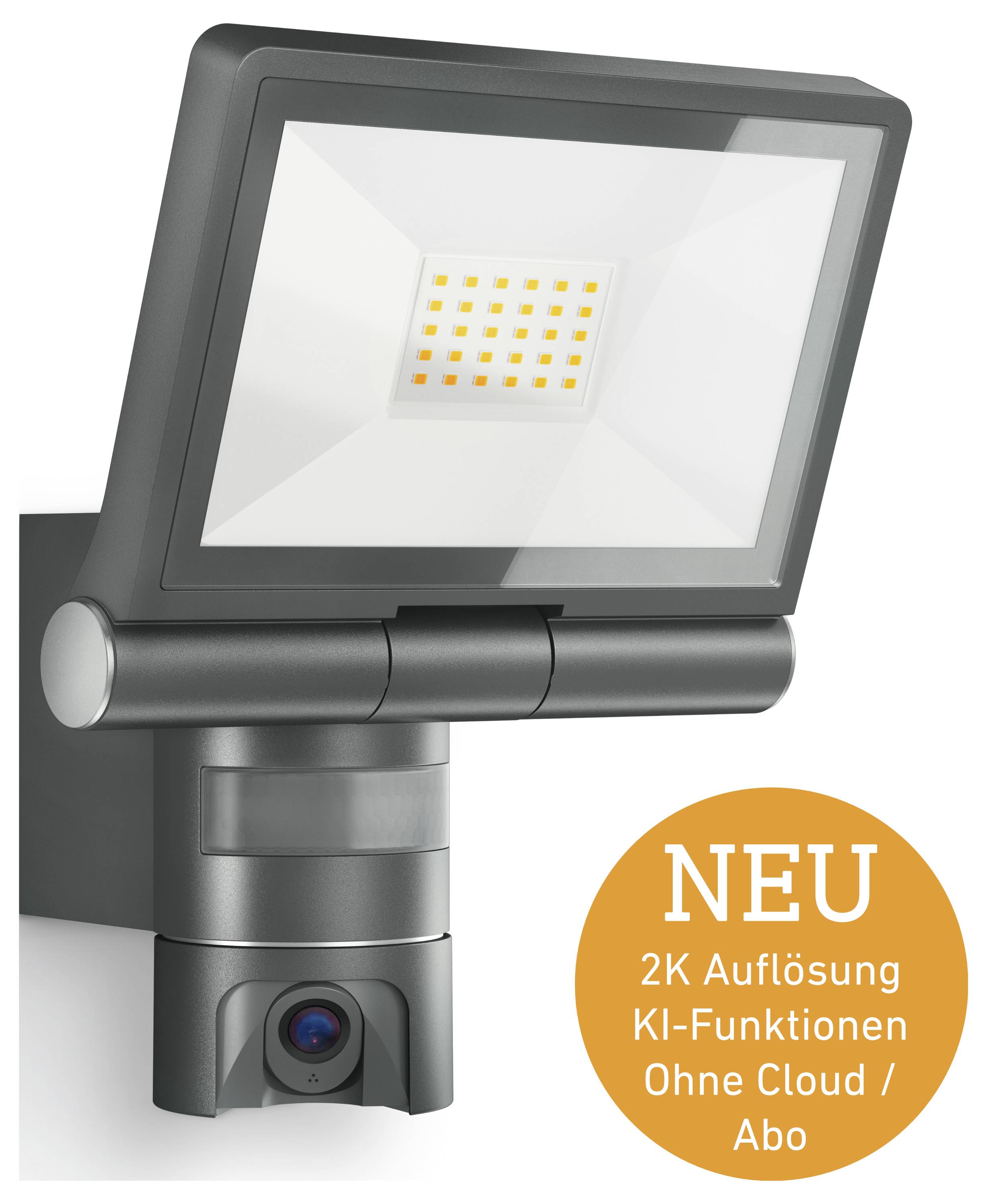 Buitenverlichting met geïntegreerde camera; beschikt over 2K-resolutie, AI-functies, geen cloudopslag of abonnement vereist.