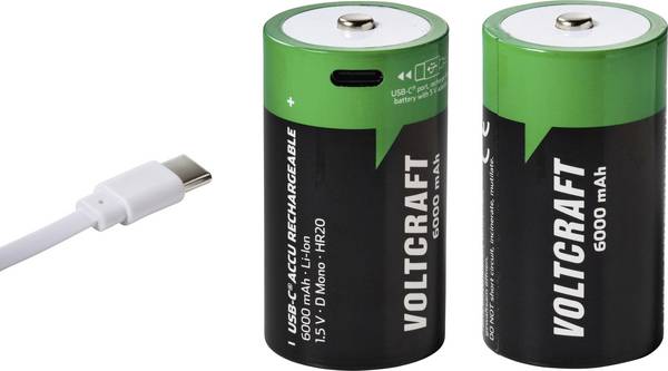 VOLTCRAFT Oplaadbare D batterij (mono) Li-ion 6000 mAh 1.5 V 2 stuk(s)