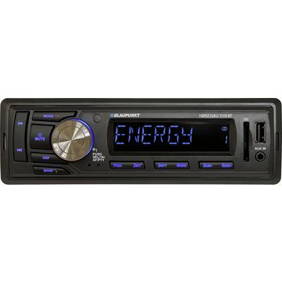 Autoradio met een digitaal display waarop 'ENERGIE' wordt getoond, een volumeknop, knoppen voor verschillende modi, en aansluitingen voor SD-kaart en AUX-ingang.