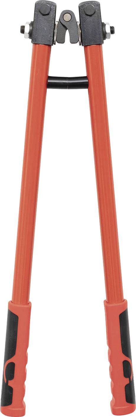 Rode boutenschaar met zwarte handgrepen, met gesloten bekken, rechtop staand tegen een neutrale achtergrond.