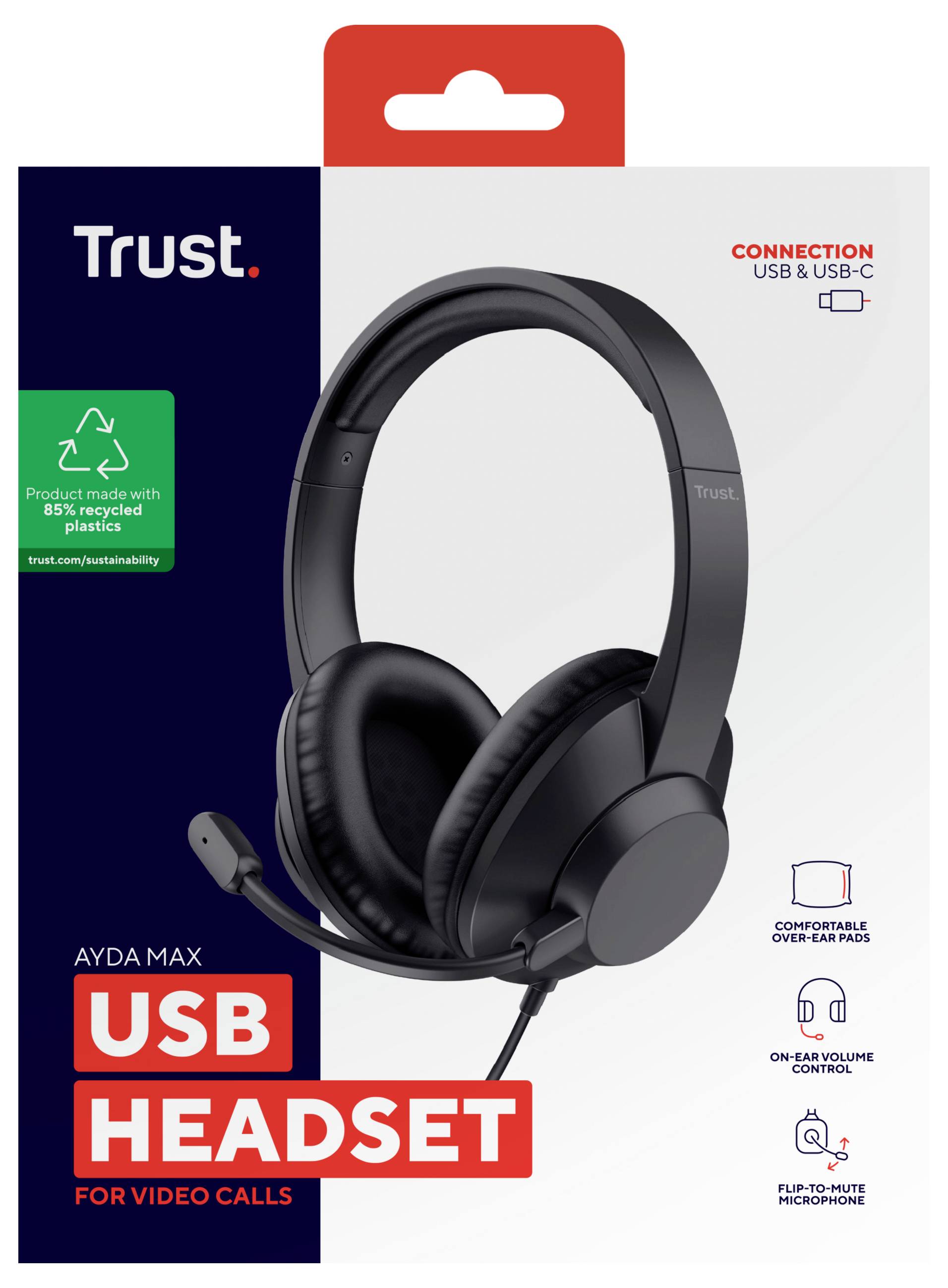 Trust Trust Ayda Max - Headset - On-Ear - kabelgebunden Over Ear koptelefoon Kabel Stereo Zwart Ruisonderdrukking (micro-7