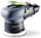 Een draagbare elektrische schuurmachine met 'Festool LEX 3' branding. Hij heeft een zwart en groen kleurenschema en een rechthoekige basis voor schuren.