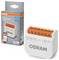 OSRAM Smart+ schakelmodule voor gordijnbediening, getoond met verpakking. Module beschikt over meerdere aansluitklemmen en een compacte constructie.