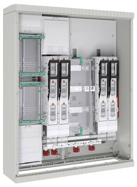 Elektrisch paneel met schakelautomaten, schakelaars en bedrading zichtbaar binnenin een metalen behuizing voor het veilig beheren en distribueren van elektriciteit.