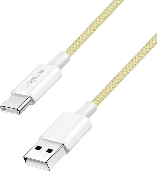 LogiLink CU0333 USB-C-kabel USB 2.0 USB-A stekker, USB-C stekker 1 m Geel Stoffen mantel