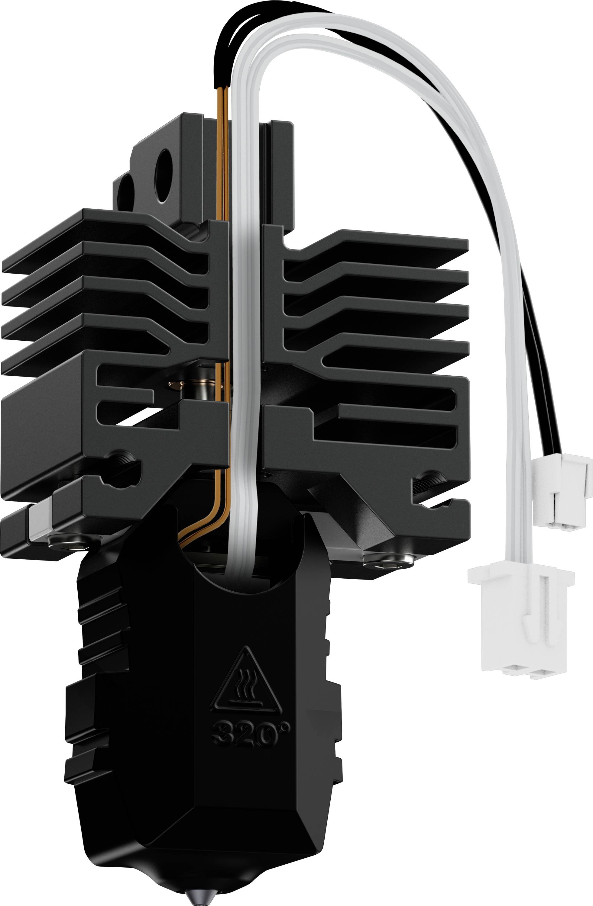 Een 3D-printer extruder met meerdere vinnen en draden, ontworpen om filament te verhitten en te deponeren.