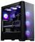 Een zwarte computerbehuizing met een transparant zijpaneel, waarbij de RGB-verlichting op de ventilatoren en componenten binnenin zichtbaar is.