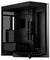 Een strak, zwart computerbehuizing met een transparant zijpaneel toont de inwendige componenten en biedt ruime ruimte voor hardware-installatie.