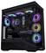 Een gamingcomputer met RGB-verlichting in een transparante behuizing, waarbij de 'GeForce RTX' videokaart en koelventilatoren worden tentoongesteld.