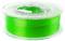 Een transparante spoel met helder groene 3D-printfilament op een witte achtergrond.