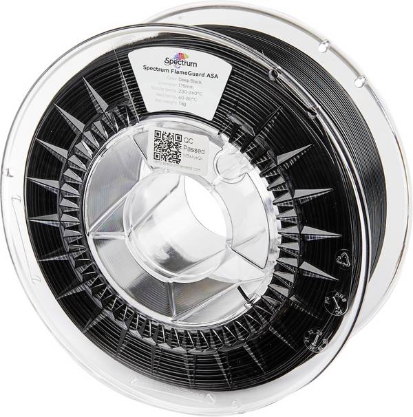 Spectrum Filaments 81443 FlameGuard ASA 275 Filament ASA Vlamvertragend, Hittebestendig, UV-bestendig, Weerbestendig 1.75 mm 1000 g Deep black, Zwart 1 stuk(s)