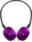 Paarse JVC over-ear koptelefoon met zwarte hoofdband, waarbij het JVC-logo op elke oorschelp is aangebracht.