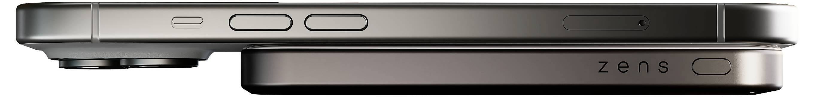 Twee smartphones, gezien van opzij. De bovenste telefoon heeft zichtbare cameraloze, en knoppen zijn te zien aan beide zijden. Beide zijn slank en metalig.