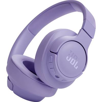 'Paarse over-ear Bluetooth-koptelefoon met merklogo, volumebediening en aan/uit-knop aan de zijkant.'