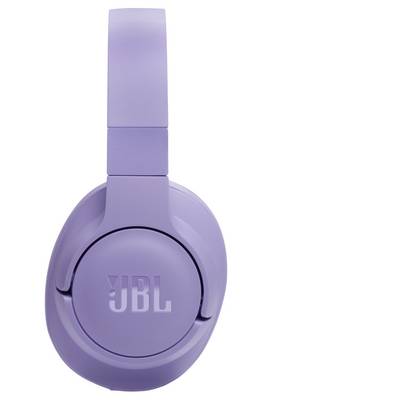 Paarse over-ear koptelefoon met 'JBL' logo aan de zijkant, weergegeven op een witte achtergrond.