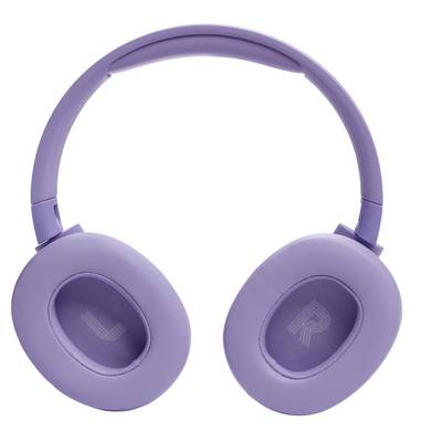 Paarse over-ear hoofdtelefoon met 'L' en 'R' binnenin de oorschelpen, die de linker- en rechterkant aangeven.