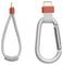 Twee grijze en witte USB-oplaadkabels met oranje accenten. Eén heeft een sleutelhangerlusje, en de andere is voorzien van een karabijnhaak.