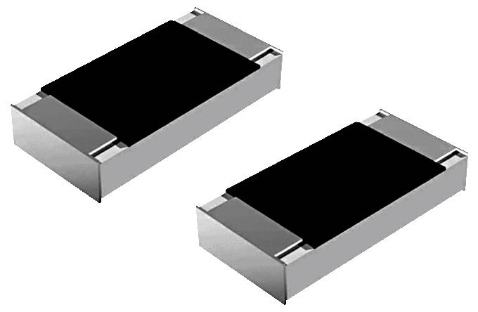 'Twee rechthoekige elektronische componenten met metalen randen, waarschijnlijk weerstanden of condensatoren, weergegeven op een effen achtergrond.'