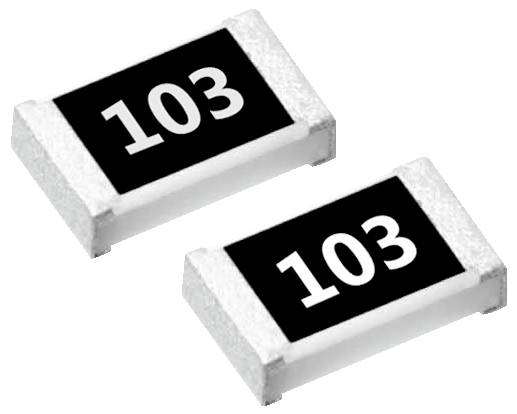 Twee oppervlak-gemonteerde weerstanden, elk voorzien van het label '103', wat een weerstand van 10k ohm aangeeft.