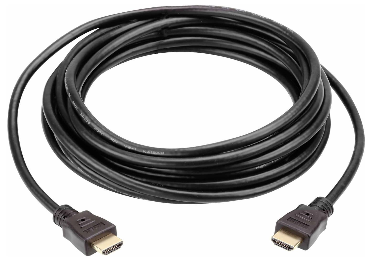 Een gestrekte zwarte HDMI-kabel met vergulde aansluitingen aan beide uiteinden, geschikt voor high-definition video- en audiotransmissie.
