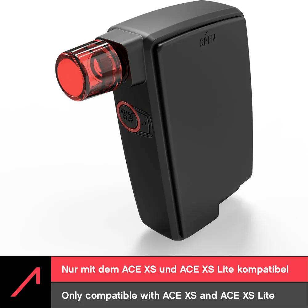 Compacte zwarte apparaat met een rode sensor, gelabeld 'Gira'. De tekst onderaan vermeldt 'Alleen compatibel met de ACE XS en ACE XS Lite'.