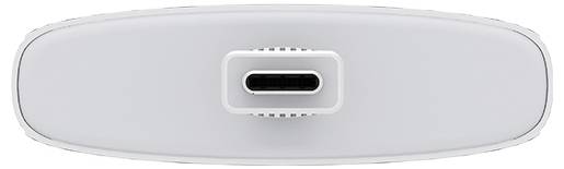Een close-up weergave van een USB-C-oplaadpoort op een wit apparaat, die verbindingsmogelijkheden aangeeft.