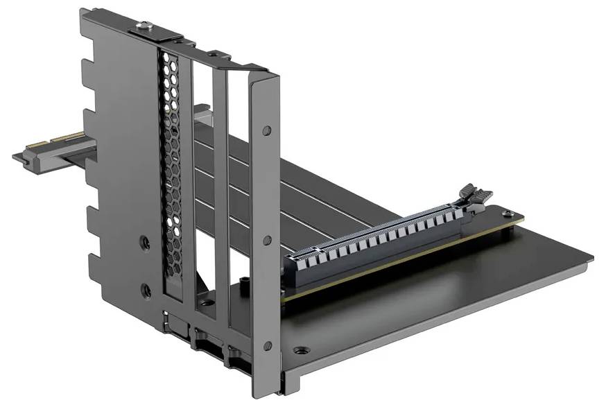 Een uitbreidingsleuvenbeugel die meerdere sleuven toont, ontworpen voor het installeren en ondersteunen van aanvullende componenten in een computerkast.