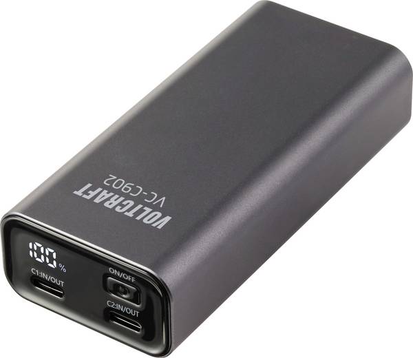 VOLTCRAFT VC-C902 Powerbank 10000 mAh USB PD 3.0 Li-ion  Grijs (mat) Statusweergave