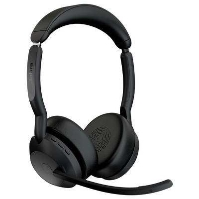 Een zwarte draadloze over-ear headset met een microfoon. Hij beschikt over gedempt oorschuim, knoppen aan de zijkant en een verstelbare hoofdband.