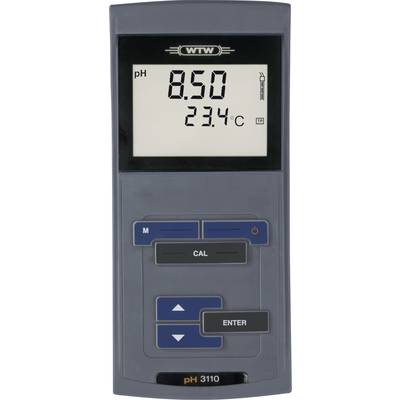 Een digitale pH-meter toont '8,50' en temperatuur '23,4°C'. Het apparaat heeft knoppen voor meting, kalibratie en gegevensinvoer.