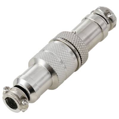 Een close-up van een metalen coaxiale kabelconnector met een schroefdraadlichaam en gegroefde grip, gebruikt voor het aansluiten van audio- of video-apparatuur.