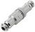 Een metalen cilindrische connector met een getextureerde grip en twee buitenste schroefringen, gebruikt voor het bevestigen van kabels in elektronische apparatuur.