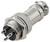 Een metalen ronde connector met drie pinnen en een gekartelde greep, ontworpen voor veilige elektrische verbindingen in verschillende apparaten.
