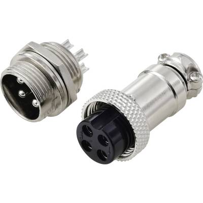 'Close-up van een tweedelig metalen connector met pinnen en een bus, ontworpen voor het beveiligen van elektrische verbindingen.'