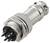 Een metalen multi-pin circulaire connector die wordt gebruikt voor elektronische apparatuur, met een gegroefde grip en vergrendelingsmechanisme voor een veilige bevestiging.