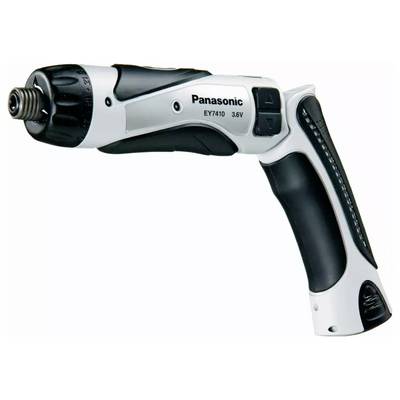 Draadloze elektrische schroevendraaier met een ergonomische zwart-witte handgreep, model 'Panasonic EY7410 3.6V', ontworpen voor precisiewerkzaamheden.