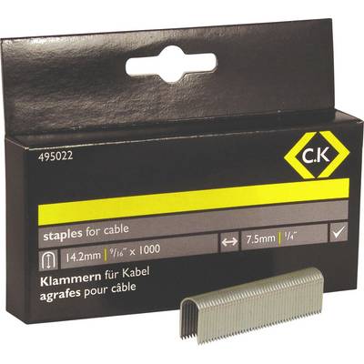 Doos en strip van C.K kabelklemmen, 14,2 mm x 7,5 mm, 1000 stuks.