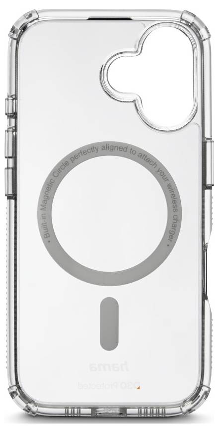 Transparante smartphonehoes met magnetische cirkel voor draadloze opladeraansluiting.