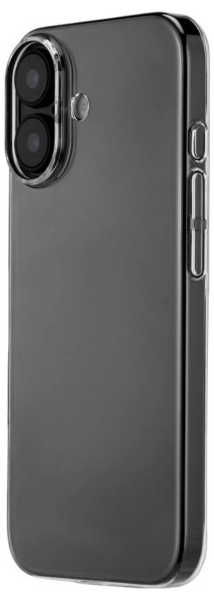 Een zwarte smartphone met dubbele achterste camera's en een strak design, waarbij de zijkant met volumeknoppen en cameralogoals wordt getoond.