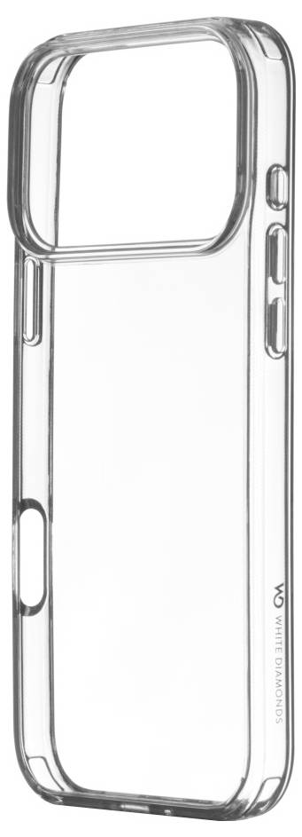 Doorzichtige telefoonhoes met uitsneden voor knoppen, lens en poorten.