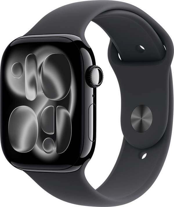 Apple Watch Series 11 GPS 46 mm Aluminium kast Sport Band Zwart S/M