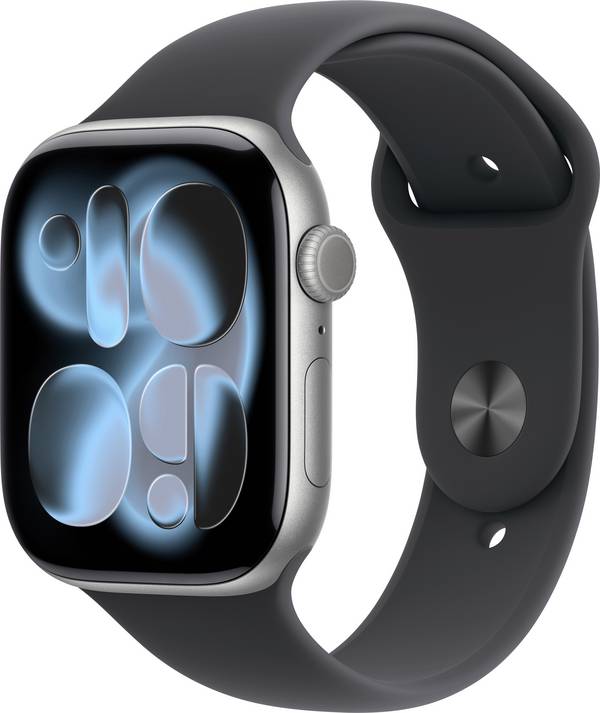Apple Watch Series 11 GPS 46 mm Aluminium kast Sport Band Zwart S/M