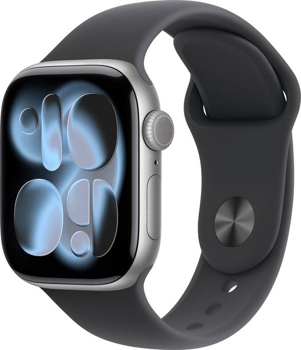 Apple Watch Series 11 GPS + Cellular 42 mm Aluminium kast Sport Band Zwart M/L